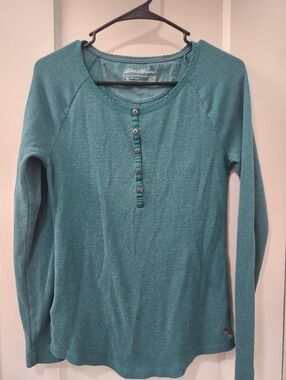 Eddie Bauer Teal Henley Thermal Long-Sleeve Top